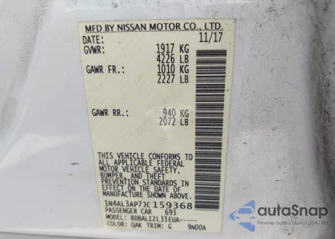 2018 Nissan Altima 2.5/S/Sv/Sl/Sr from USA, damaged, VIN 1N4AL3AP7JC159368